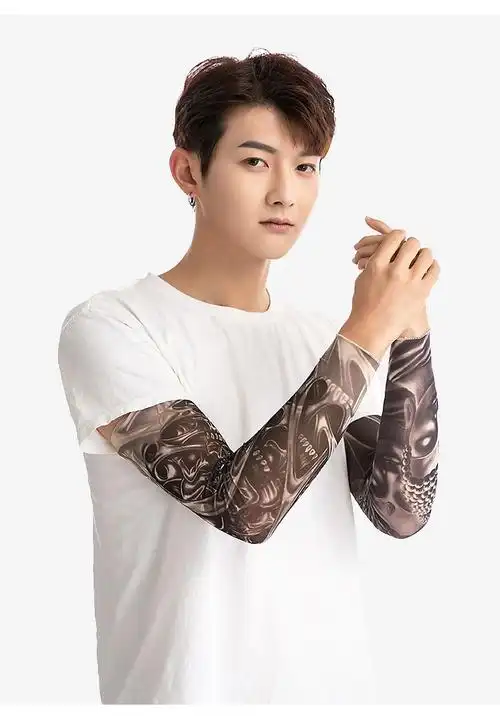 防晒袖套男冰丝纹身套袖男冰袖花臂薄款户外骑行手袖护臂遮阳开车手臂