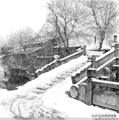 钢笔画优秀作品分享,雪景的表现,值得学习