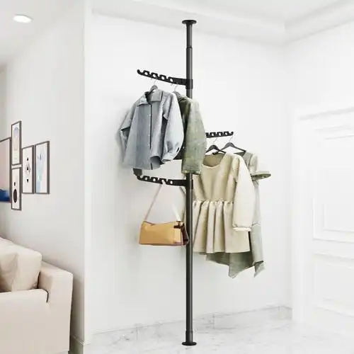 顶天立地晾衣架阳台家用室内卧室落地折叠伸缩式杆晒挂衣架衣杆