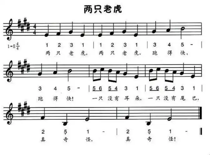 《两只老虎》简谱是什么_牛求艺网