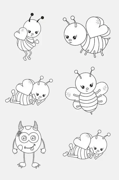 蜜蜂手绘卡通简笔画动物免抠素材