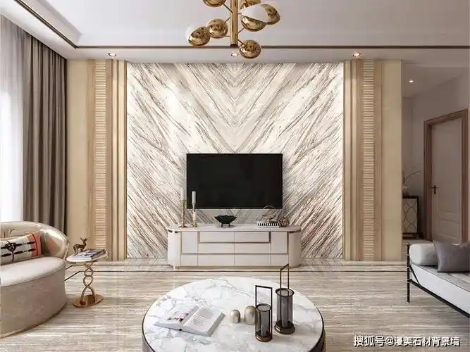 现代风天然蓝金沙大理石背景墙漫美设计效果图