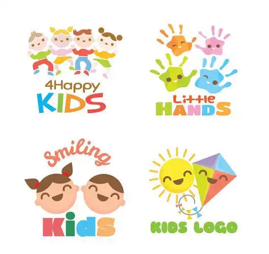 4款可爱儿童产品标志矢量图