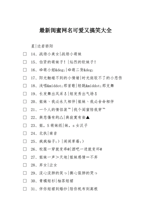 最新闺蜜网名可爱又搞笑大全doc44页
