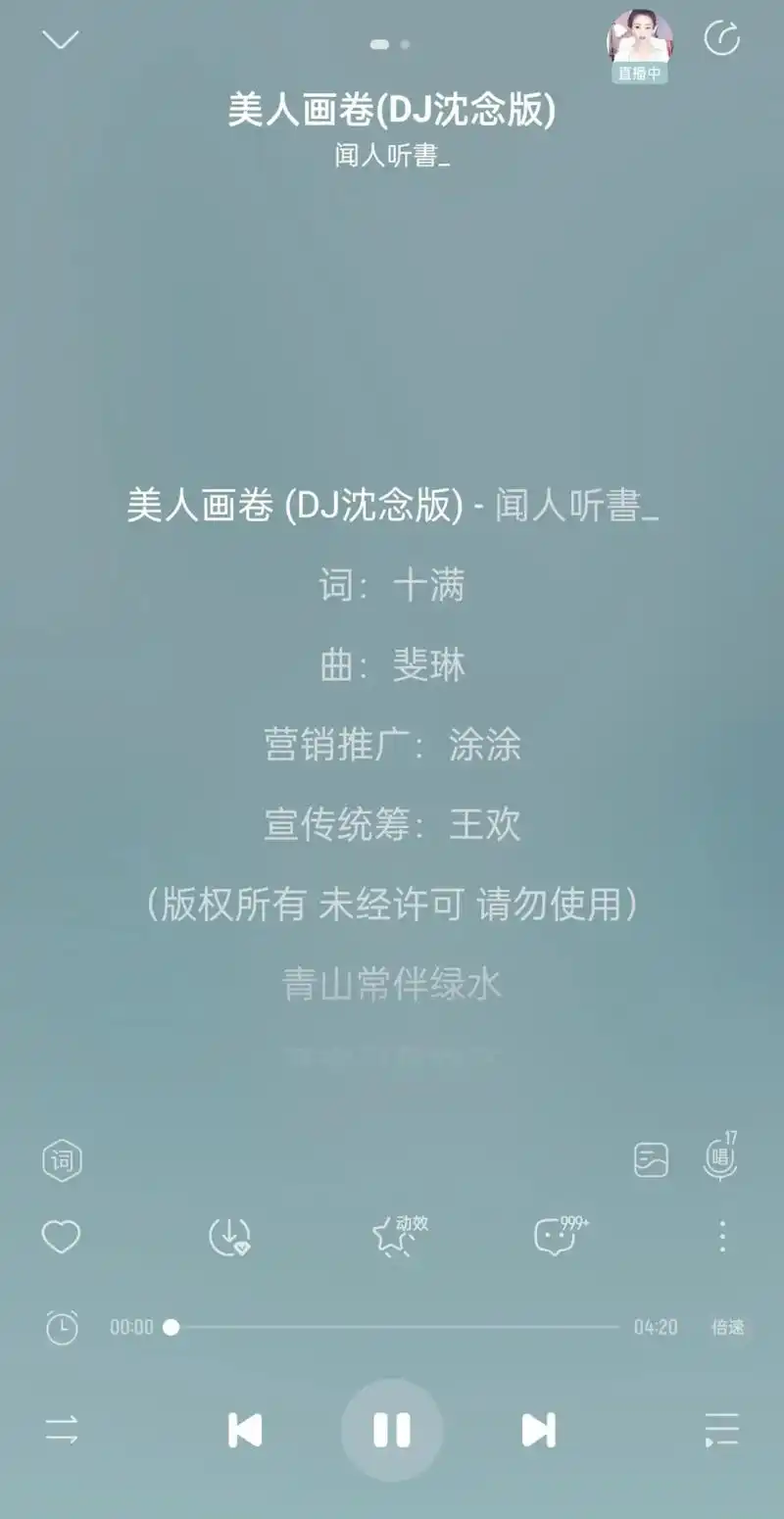 闻人听书 : (美人画卷) dj沈念版 歌词 - 抖音