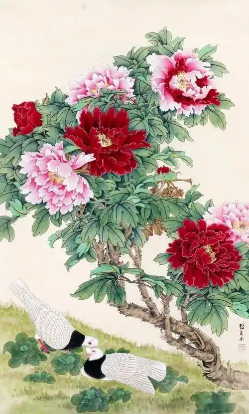 十大名家画牡丹,精彩纷呈!_工笔