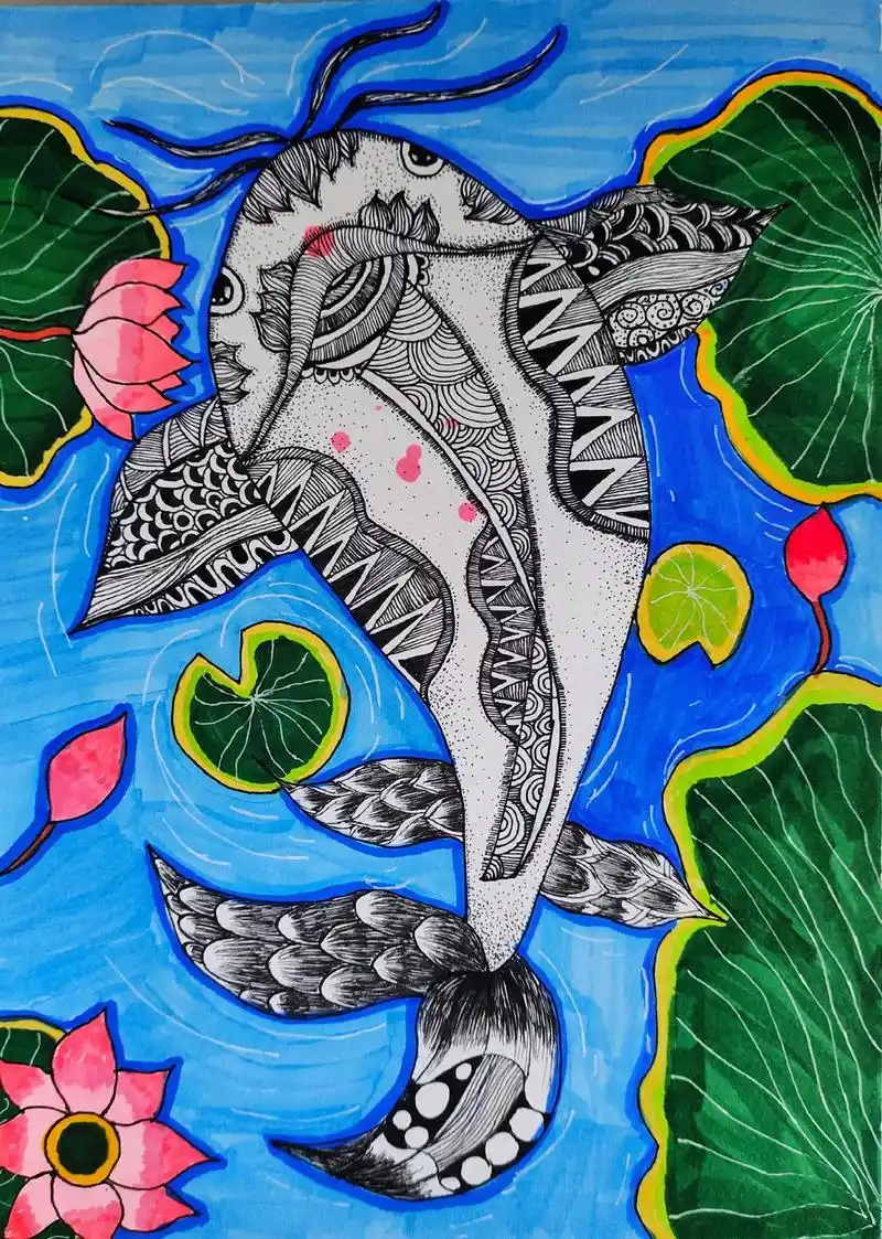 《鱼95》线描画.适合七岁以上小朋友绘画噢94 文案:98愿 - 抖音