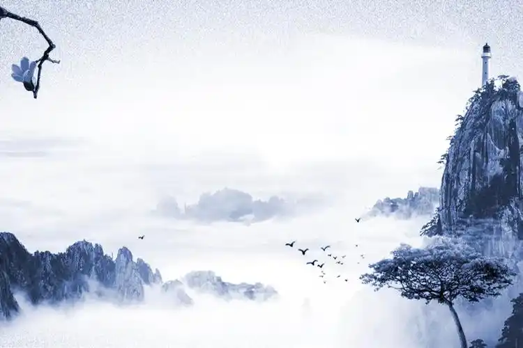 蓝色水墨山水古典中国风ppt背景图片下载-享学ppt