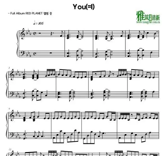 music   流行音乐乐谱   楽谱   五线谱   脸红的思春期 you(=i)钢琴