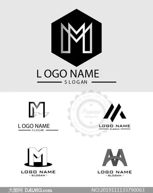 黑白英文字母创意标志设计矢量素材