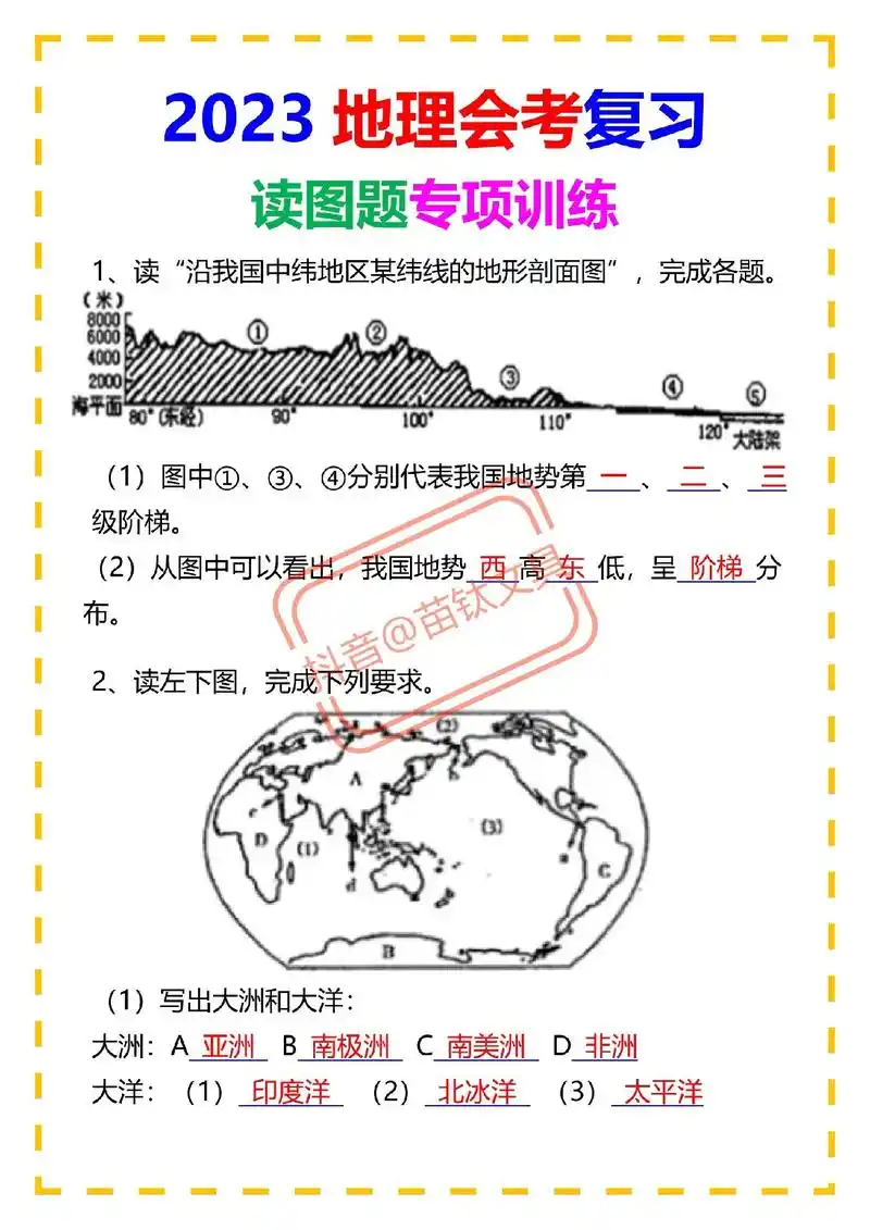 2023地理中考(会考)复习读图题专项训练必考题型!#地理  - 抖音