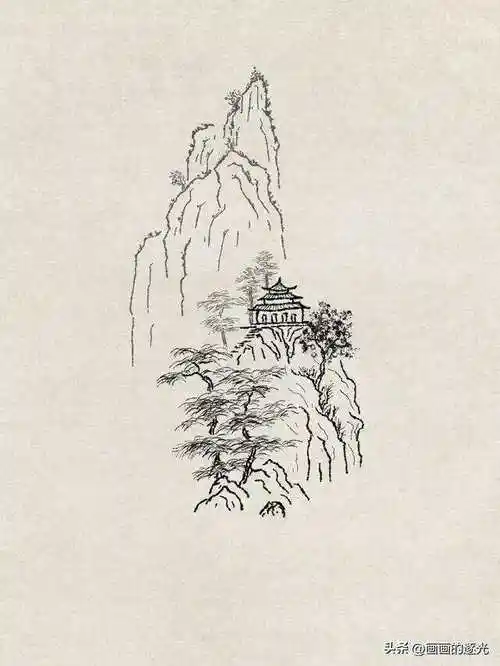 一步一步画一幅简笔山水画③:明月出天山,苍茫云海间