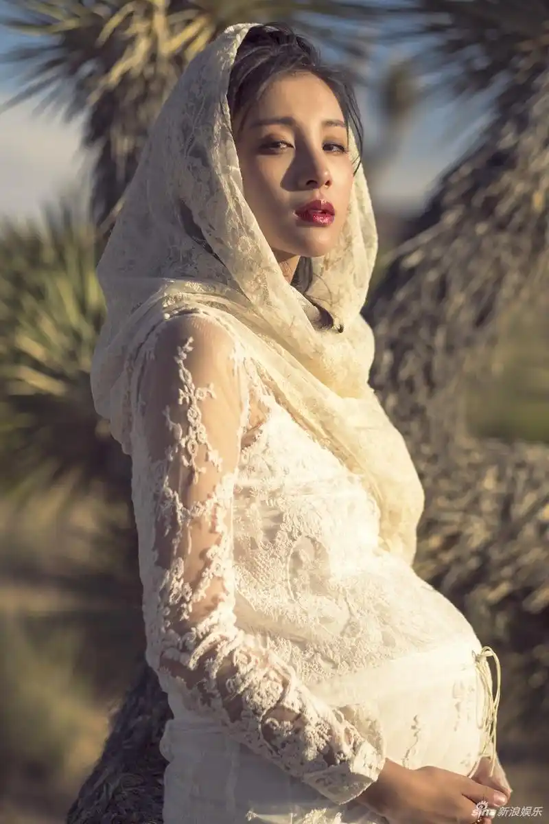 陈龙爱妻章龄之沙漠风情写真 二胎巨肚抢眼(图)