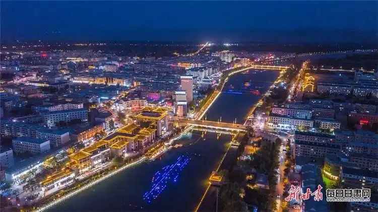 航拍敦煌市夜景