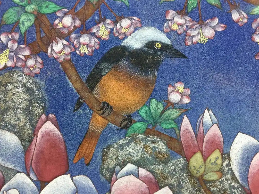 《海棠玉兰》#工笔花鸟画 #工笔重彩 #岩彩#岩彩画 #花鸟 - 抖音