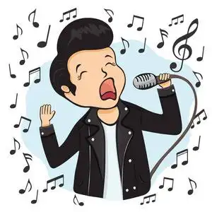 唱歌男生男生对着麦克风唱歌,卡通人物,手绘贴纸.