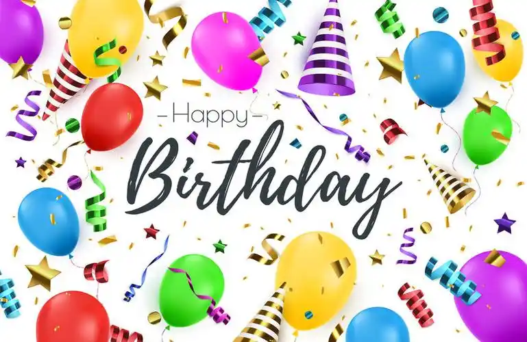 生日快乐的背景色气球和五彩纸屑-节日矢量图