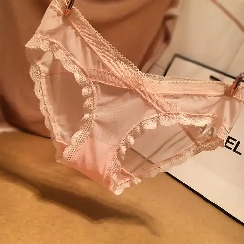 边网纱低腰女士三角内裤棉底裆 浅灰 16091>女生内内轻薄个