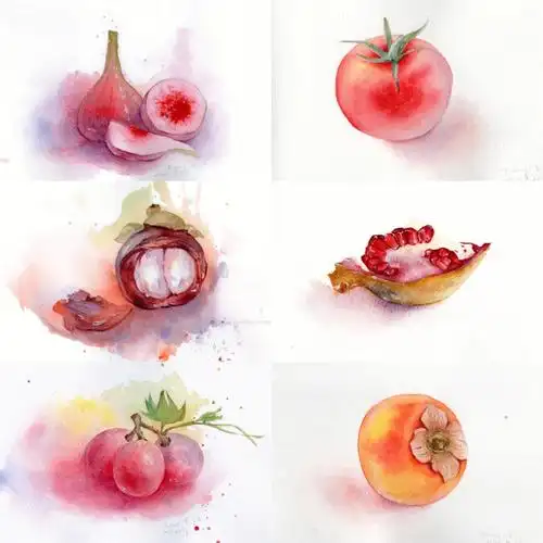 水彩小插画6只小水果