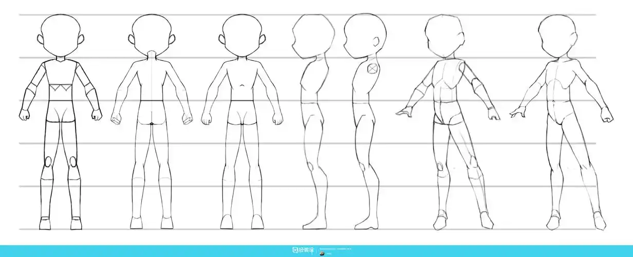 5头身男性人体三视图与透视画法练习