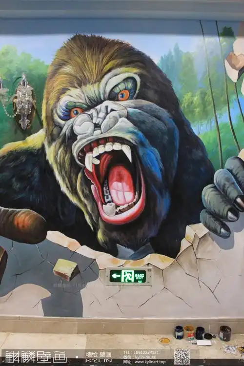 南通深呼吸主题ktv墙绘3d立体画【大猩猩】 - 南通墙绘 麒麟手绘墙