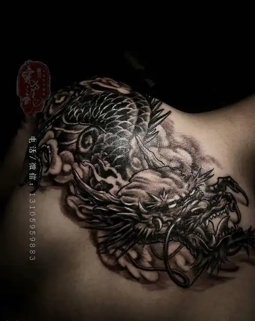 龙纹身图片_背部新传统龙遮盖纹身图案