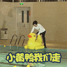 小黄鸭我们走游泳池帅哥搞笑gif动图_动态图_表情包下载_soogif