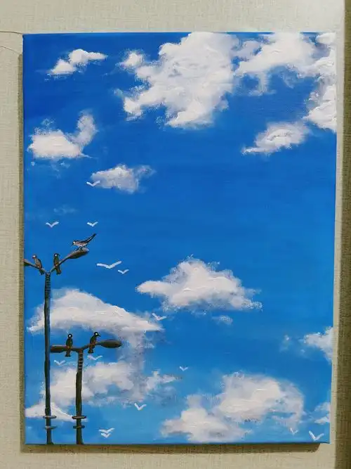 小清新蓝天白云-丙烯画|纯艺术|绘画|vickyzh3 - 临摹作品 - 站酷
