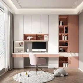 皮阿诺书柜定制学习书桌一体整墙客厅设计儿童房开放式实木置物架