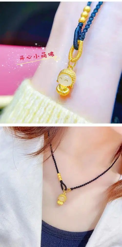 老凤凰黄金吊坠女999足金开心佛吊坠女黄金如来佛笑佛金镶玉挂坠转运