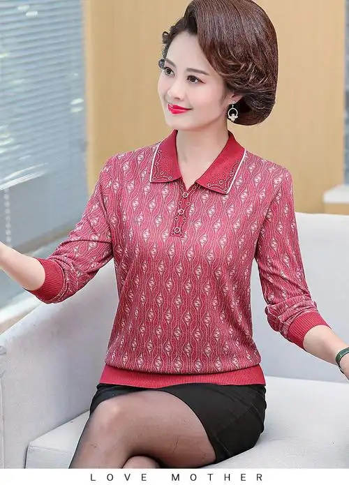 称美中老年女装秋装针织打底衫405060岁新款中年妈妈装春秋季打底衫