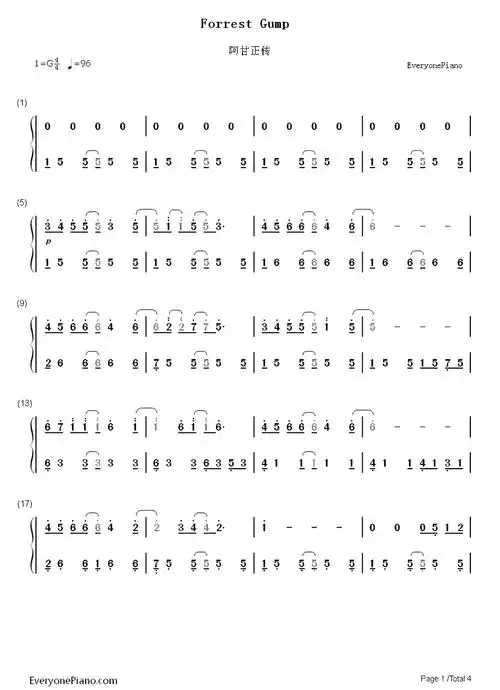 forrest gump-阿甘正传ost双手简谱预览1