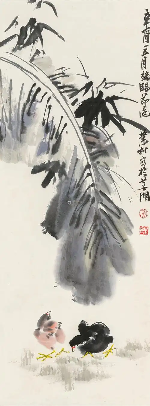 黄叶村芭蕉清趣立轴