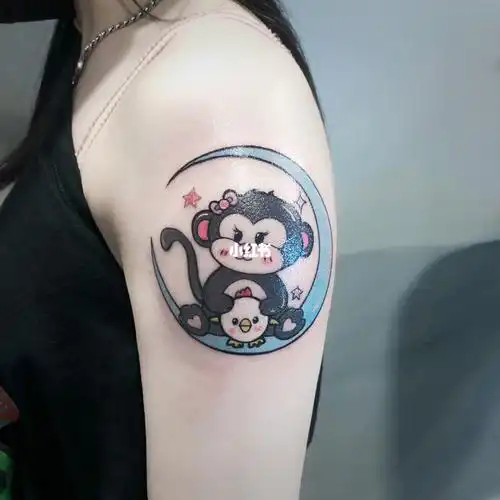 猴抱鸡这个纹身也太可爱了吧