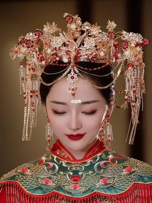 水舞新娘中式金色古装新娘凤冠头饰