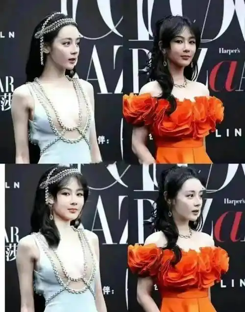 看看那天晚上坐在芭莎旁边的杨紫和迪丽热巴_连衣裙_红色_衣服