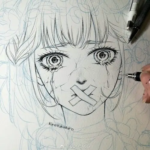 人物黑白动漫素材插画绘画线稿手绘女生男生长发短发转载