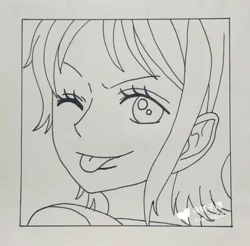 手绘海贼王娜美附线稿过程