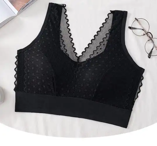 内衣背心式女大胸显小文胸中老年人夏季无钢圈聚拢胸罩全罩杯 宝蓝色