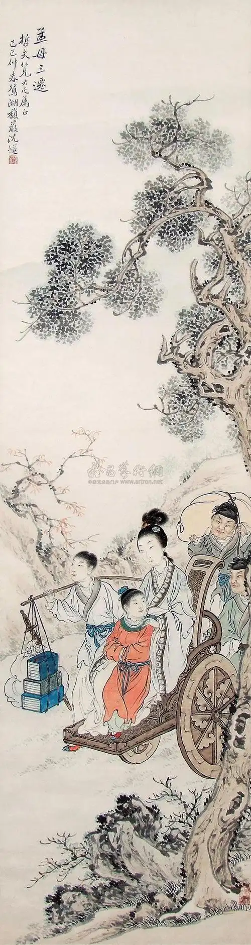 0117孟母三迁 挂轴 设色纸本