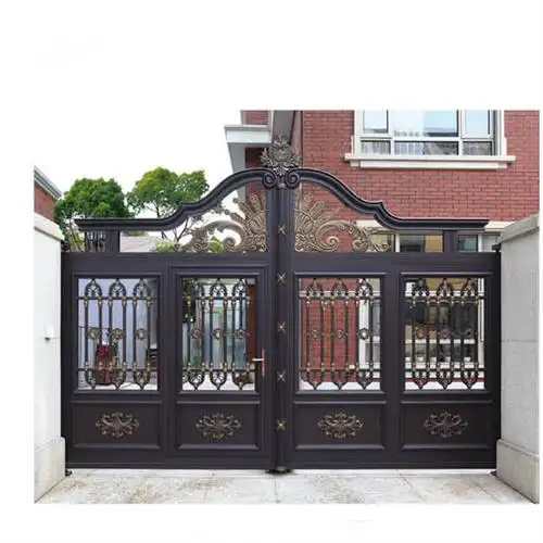 欧式别墅庭院门造型,具有欧式风格,门头滑行贝壳状,象征幸运,玫瑰花束