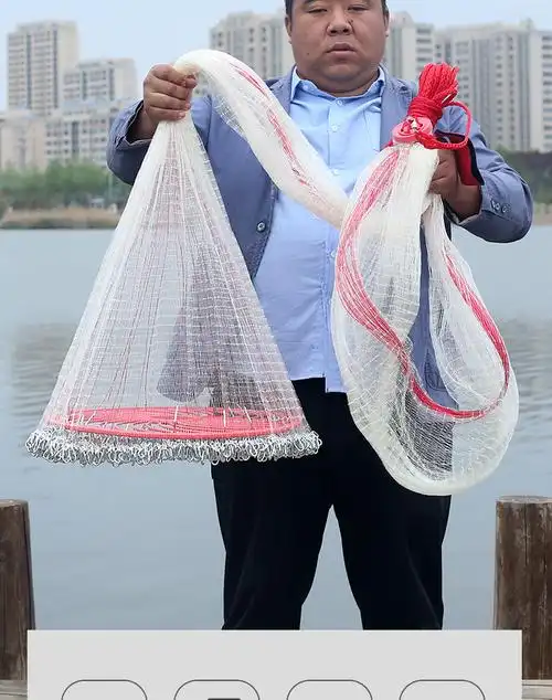 大飞盘式撒网渔网手抛网加粗鱼丝网红拉线手撒抛网旋网捕鱼网加粗绿色