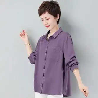 麻衣姑娘棉麻长袖衬衫女春秋季中年妇女士衬衣洋气薄款春夏季时尚宽
