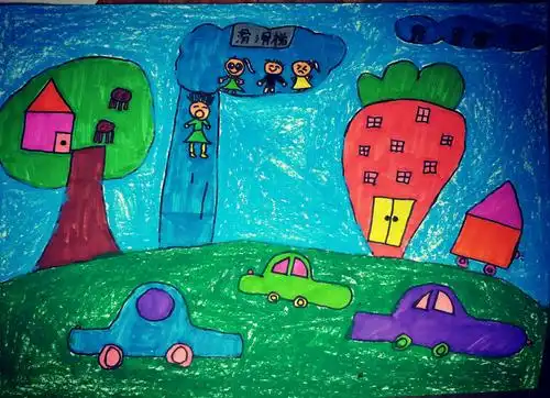 只有想象,没有图形造型,构图饱满,色彩搭配,层次感,儿童画也是不完美