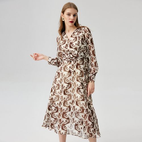 洋气印花雪纺度假风连衣裙春季新款温柔大方气质高腰a字中长裙