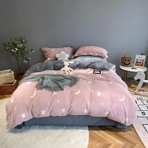 21冬小清新230g牛奶绒印花四件套双人加厚法兰绒被套厂家直供家纺