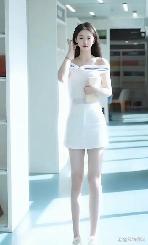 小姐姐一袭无袖连衣裙,慢慢地走在长廊里,如从画卷走出来的小仙女