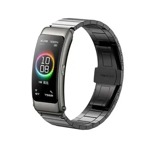 适用华为b7b6b3手环精选钛灰色钢表链竹节替换表带底座一珠金属链