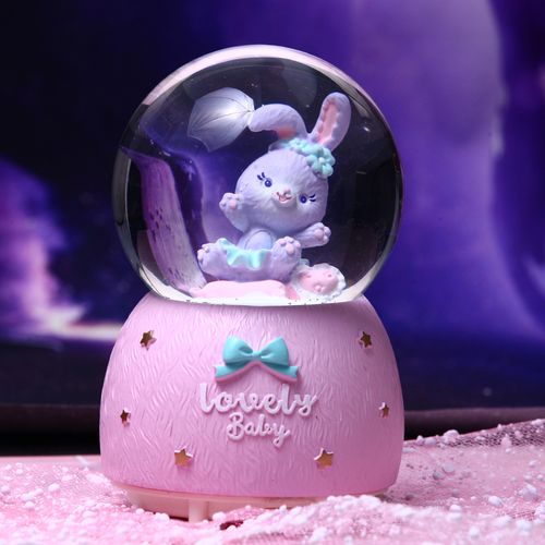 水晶球摆件女孩自动飘雪梦幻兔子星黛音乐盒八音盒音乐盒