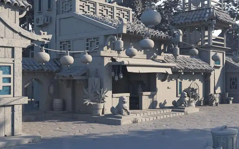 【maya教程】大型"国风街道"场景模型制作,零基础古风场景结构搭建